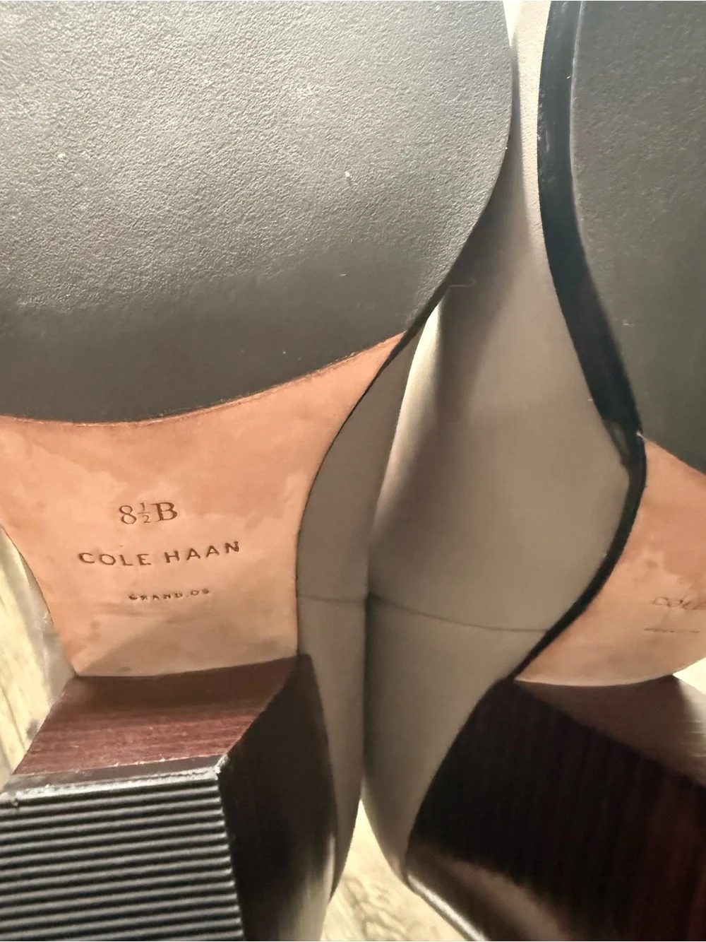 Cole Haan Women's Dey Taupe Leather Ankle Bootie with Stacked Heel 8.5